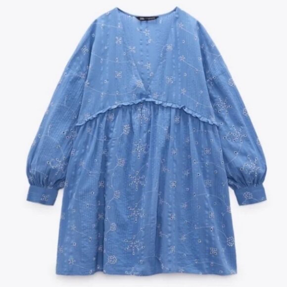 Zara short blue embroidered dress - XS - Picture 3 of 5
